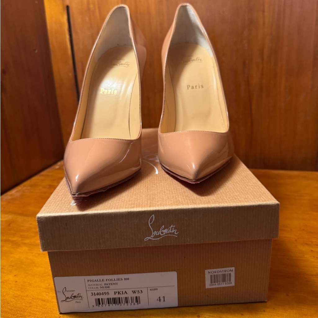 Christian Louboutin Pigalle Follies 100 Patent Nude Heels